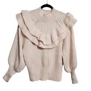 H&M Sweater M Chunky Cream Ruffled Boho Western Cowgirl Glam